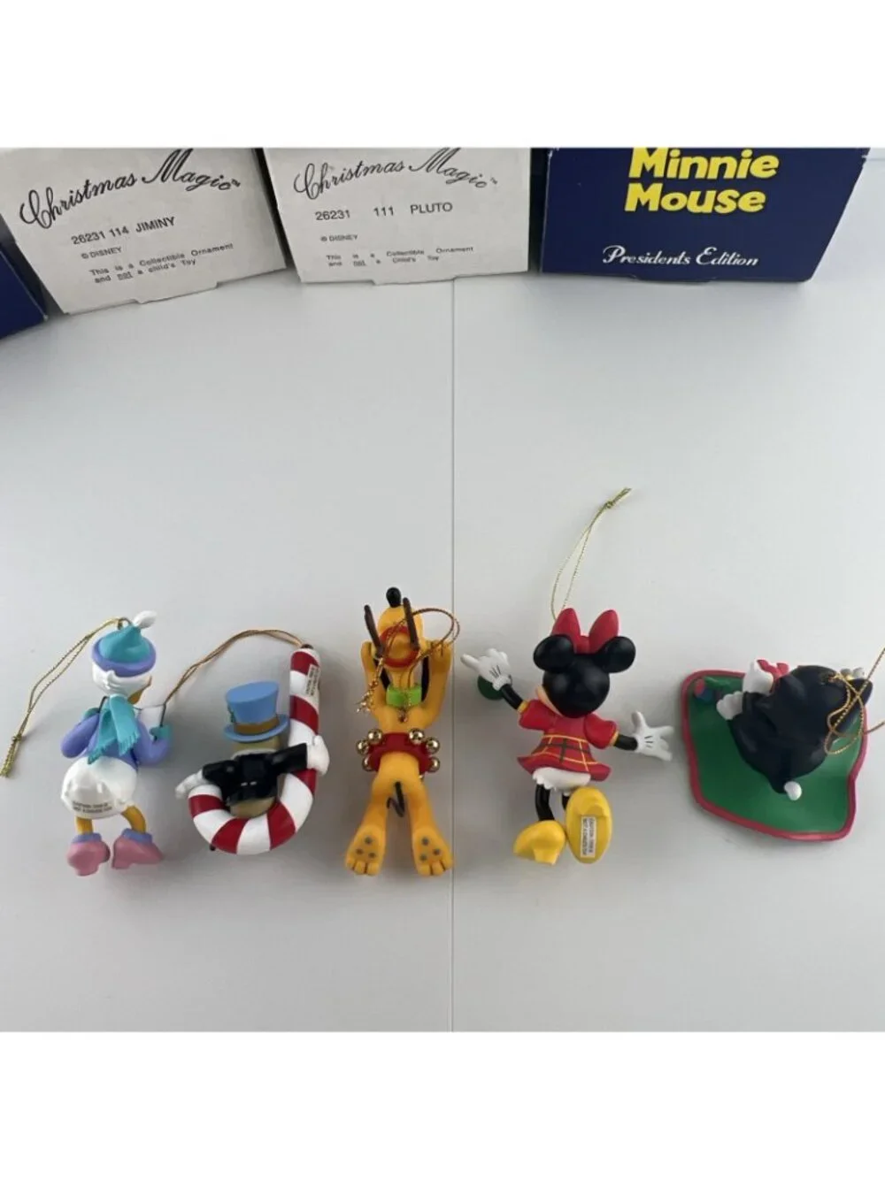 Disney Grolier Christmas Magic & Presidents Ornaments Minnie Daisy Jiminy Pluto